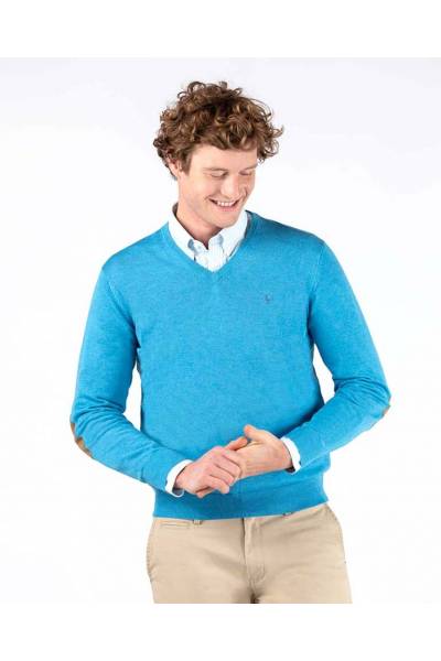 El Ganso jersey organic v neck jumper elbow pads turquoise 200008